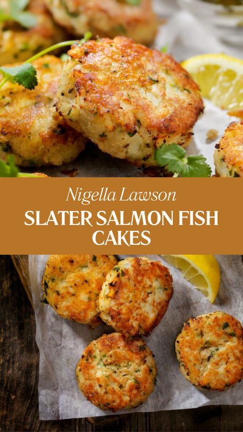 Nigel Slater Salmon Fish Cakes Potato Salmon Cakes, Smoked Salmon Cakes Recipe, Mini Salmon Cakes, Salmon Fish Cakes Recipe, Nigel Slater Recipes, Salmon Cakes Air Fryer, Salmon Cakes With Fresh Salmon, Salmon Pastry, Salmon Cakes With Canned Salmon