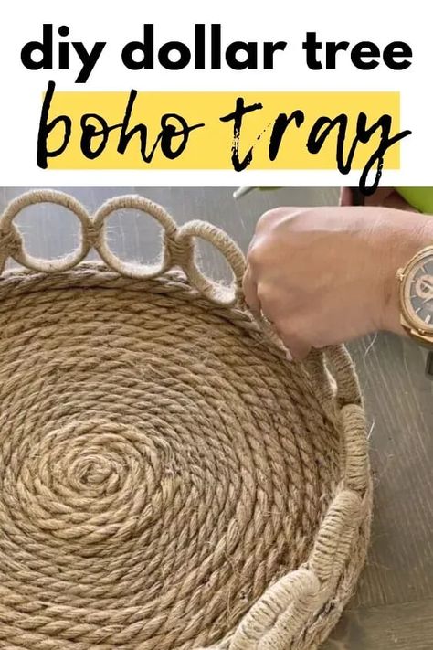 Diy Boho Shower Decor, Diy Boho Shelf Decor, Diy Boho Wall Basket Decor, Jute Projects Diy, Boho Table Ideas, Macrame Pot Cover Diy, Easy Dollar Tree Crafts Home Decor, Diy Boho Pillows, Diy Boho Table Decor