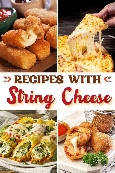 String Cheese Recipes, Gourmet Entrees, Cheese Sticks Recipe, Cheese Manicotti, Bagel Bites, Orange Chicken Recipe, Cheese Snacks, String Cheese, Weekly Meal Plan