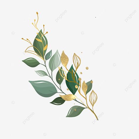 Gold Flowers Drawing, Gold Flower Drawing, Green And Gold Design, Theme Bapteme, Vector Leaf, Painting Ideas On Canvas Aesthetic, Beautiful Pencil Drawings, Leaf Png, Gold Drawing