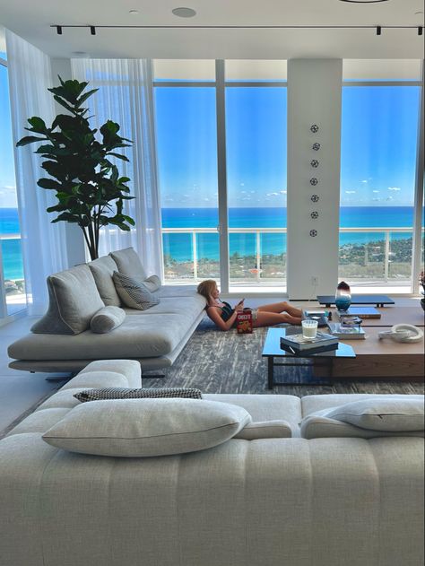 Miami Penthouse Luxury Condo, Miami Condo Interiors, Miami Condo Decor, Miami Home Decor, Miami Beach Apartment, Beach House Vibes, Manhattan Beach Homes, Miami Penthouse, Miami House