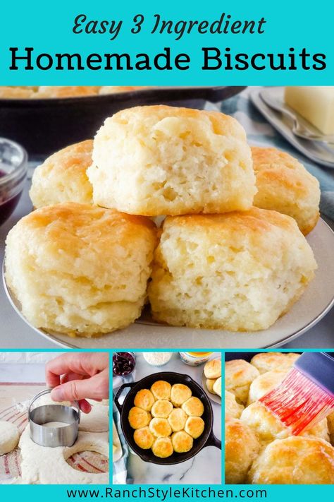 These Easy Homemade Biscuits only have 3 simple ingredients and are the most fluffy, flaky, and deliciously buttery biscuits you will ever make from scratch! Pour my Country Cream Gravy on top for the perfect Southern breakfast! Freezer Biscuit Recipe, Homemade Freezer Biscuits, Freezer Biscuits, Resep Makanan Beku, Best Homemade Biscuits, Easy Homemade Biscuits, Homemade Biscuits Recipe, Easy Biscuit Recipe, Homemade Buttermilk Biscuits