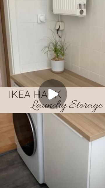 Ikea Laundry Cupboard, Ikea Hack Laundry Basket Storage, Ikea Washer Dryer Cabinet, Ikea Hack Washing Machine, Utility Room Ideas Ikea, Laundry Sorter Ikea Hack, Laundry Diy Renovations, Laundry Room Apartment Ideas, Ikea Metod Laundry Room