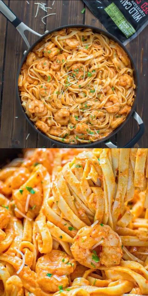 Fetuccini con camarones. Pasta And Shrimp, Types Of Pasta, Shrimp Fettuccine, Roasted Pepper Sauce, Shrimp Dinner, Seafood Market, Pepper Sauce, Seafood Dishes, Shrimp Recipes