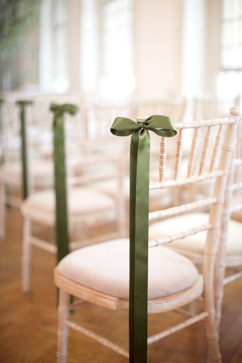 A simple green ribbon on wedding chairs really dresses up your wedding without doing too much. ขวดโหล Mason Jar, Wedding Aisles, Chair Photography, Aisle Markers, Rustic Wedding Decorations, Ceremony Chairs, Wedding Chair Decorations, Wedding Aisle Decorations, Reception Chair