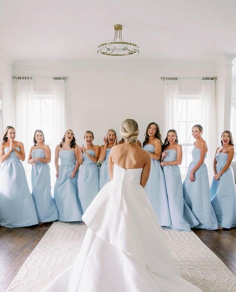 Elegant Bridesmaid Dresses Blue, Preppy Wedding Aesthetic, Bridesmaid Dress Light Blue, Southern Blue Wedding, Bridesmaids Blue Dresses, Something Blue Bridesmaids, Light Blue Bridal Party, Blue And White Bridesmaids, Bridesmaid Dresses Light Blue