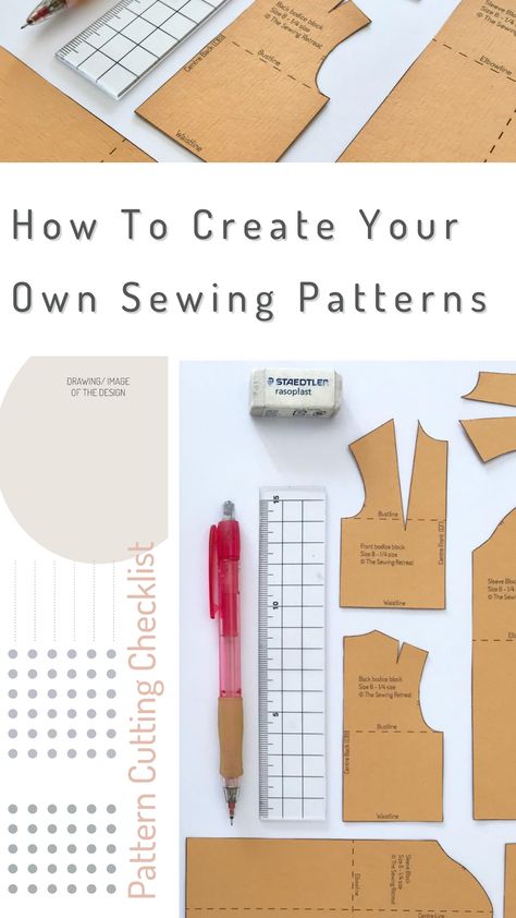 How To Create Your Own Sewing Patterns | Links To Pattern Blocks Included Along With A FREE eBook How To Draw A Pattern For Sewing, Sewing Drawing Sketch, Creative Pattern Making Fashion, Beginning Sewing Patterns, How To Make Your Own Patterns Sew, Learn Pattern Making, How To Make A Pattern For Sewing, How To Make Sewing Patterns, How To Start Sewing