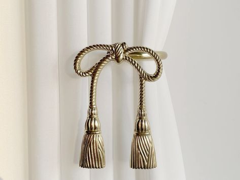 Tassel Metal Hooks, Brass Hooks, Curtain Back Panel Ties, Metal Hooks. - Etsy Cowgirl Room, Brass Hooks, Gold Curtains, Curtain Hardware, Brass Hook, Curtain Ties, Home Curtains, Curtain Tie Backs, Big Girl Rooms