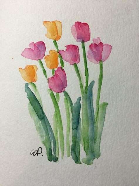 Art Topics, Tulips Watercolor, Sunflower Watercolor Painting, Painting Challenge, Watercolor Birthday Cards, Watercolor Tulips, Inspiration Painting, Watercolor Paintings For Beginners, Watercolor Birthday