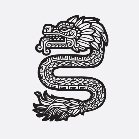 Aztec Quetzalcoatl Art, Quetzalcoatl Art, Aztec Dragon, Quetzalcoatl Tattoo, Aztec Drawing, Aztec Symbols, Mayan Tattoos, Aztec Tattoos, Mexican Tattoo