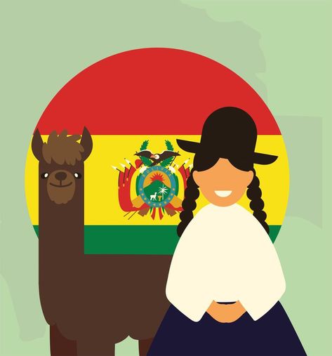 bandera de bolivia mujer y llama Keep Calm Wallpaper, Bolivia Flag, Flag Drawing, Hispanic Heritage Month, Hispanic Heritage, Bolivia, Ecuador, Llama, Beautiful Pictures