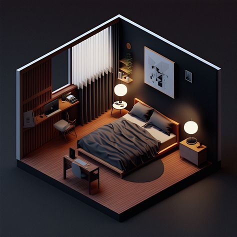 Isometric Rooms, 3d Room Design, Isometric Room, Interior Design Portfolio Layout, Mens Bedroom Decor, Yacht Interior Design, Indian Bedroom Decor, Boys Bedroom Makeover, Bedroom Setup