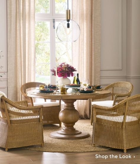 Shop the Look Pedestal Dining Room Table, Round Extendable Dining Table, Round Kitchen Table, Stylish Dining Room, Dining Table Rustic, Round Dining Room, Extending Dining Table, Pedestal Dining Table, Dining Room Inspiration