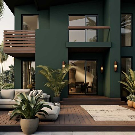 Colour Schemes Green, Wall Color Combinations Living Rooms, House Outside Colour, Modern Exterior House Colors, House Outside Colour Combination, Outdoor Paint Colors, Modern House Colors, Green House Exterior, Outside House Colors