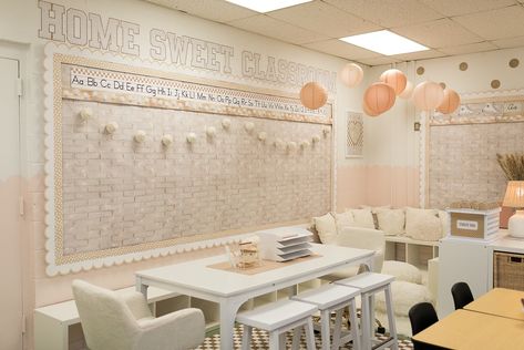 Part 2 of our classroom makeover reveal! Keep swiping to see all of the tiny details that make this room so magical! ✨😍 Click the link in our bio to shop this collection! #classroommakeover #classroomreveal #classroomtransformation #classroomsetup #classroomideas #classroomdecor #neutralclassroom #bohoclassroom #calmclassroom #teacherdecor #teachersofinstagram Classroom decor ideas Calm classroom ideas Neutral classroom decor Classroom makeover Classroom setup Boho vibes White Brick Classroom Decor, Neutral Bulletin Boards, Classroom Fridge Bulletin Board, Better Than Paper Bulletin Board Ideas, Diy Bulletin Board Border, Boho Classroom Bulletin Board, Cozy Classroom Ideas High School, Teacher Desk Area Classroom Setup, Simple Classroom Decor