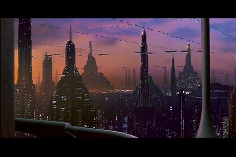 coruscant | View from an apartment on one of the skyscrapers on Coruscant. Star Wars Planets, Star Wars Gif, Star Wars Background, Phantom Menace, The Phantom Menace, Arte Cyberpunk, Star Wars Wallpaper, Galactic Empire, Futuristic City