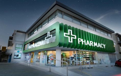 Katsaris Pharmacy | KDI CONTRACT Pharmacy Store Front Design, Pharmacy Facade, Pharmacy Aesthetic, Store Counter Design, Pharmacy Logo, Pharmacy Decor, Pharmacy Store, Air Clay, Warehouse Design