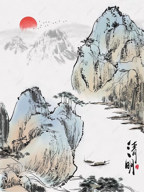 original landscape chinese style traditional chinese painting freehand ink qingming artistic conce Chinese Painting Traditional, Chinese Traditional Art, Yuki Onna, Traditional Chinese Art, Note Writing Paper, Chinese Landscape Painting, Japanese Watercolor, Chinese Landscape, Original Landscape