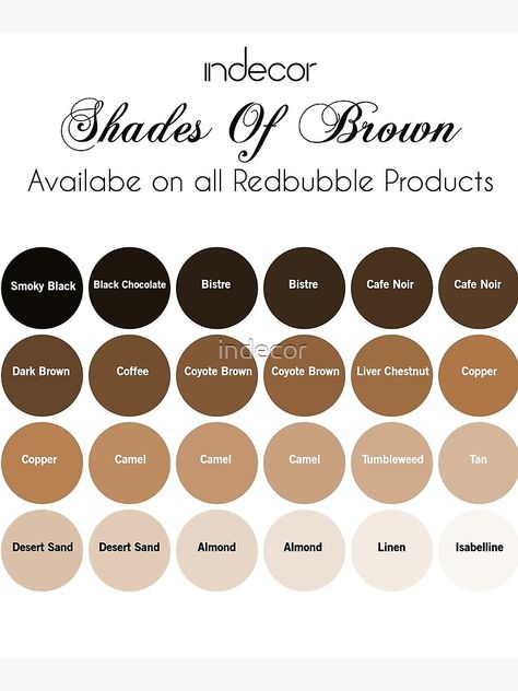 "Brown Color Palette | Shades Of Brown | All Colors Available On All Redbubble Products On Indecor" Mounted Print for Sale by indecor | Redbubble Brown Hues Colour Palettes, Shades Of Brown Wallpaper, Shade Of Brown Outfit, Aesthetic Shades Of Brown, Shade Of Brown Colour Palettes, Brown Shades Aesthetic, Coffee Brown Paint Color, Brown Paint Palette, Shades Of Brown Color