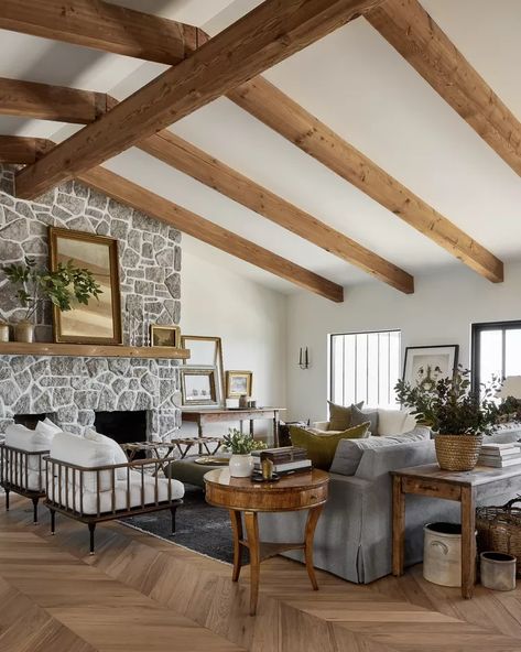 Ashley Montgomery Design, Ashley Montgomery, Grey And Brown Living Room, Modern Rustic Living Room, Farmhouse Mirrors, Modern Farmhouse Living, Modern Farmhouse Living Room, Brown Living Room, Exposed Beams