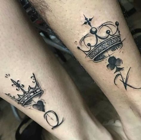 King Queen Tattoo, Him And Her Tattoos, Best Couple Tattoos, Cute Couple Tattoos, Crown Tattoo Design, Couple Tattoos Unique, Hand Tattoos For Girls, Couples Tattoo Designs, King Tattoos