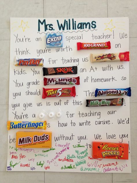 Teacher Appreciation - candy bar paragraph :) Candy Message Board For Teacher, Poster For Teacher Appreciation, Teacher Appreciation Candy Gifts, Candy Bar Posters Appreciation, Teacher Appreciation Candy Poster, Candy Bar Appreciation Ideas, Teacher Candy Bar Poster, Daycare Appreciation, Candy Poster Board