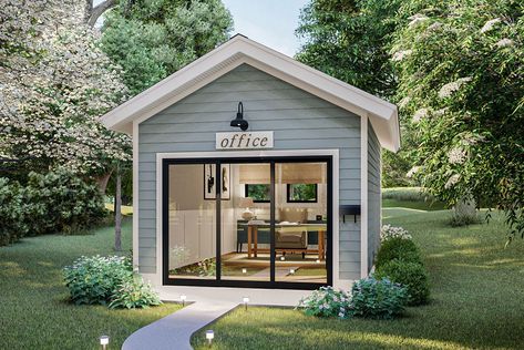 Home Office Studio - Architectural Designs She Shed Office, Casa Garage, Office Shed, Shed Makeover, Shed Office, Office Plan, Backyard Studio, Backyard Office, Outdoor Office