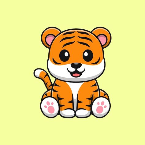 Cute Tigers Drawing, Tiger Cartoon Cute, Cute Tiger Drawing Cartoon, Tiger Cute Illustration, Cute Tiger Drawings, Easy Tiger Painting, Cute Tiger Drawing Easy, Cartoon Art Cute Animal, Tiger Cute Art