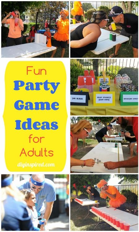 Fun Party Games for Adults - DIY Inspired Diy Party Games For Adults, Party Game Ideas For Adults, Game Ideas For Adults, Fun Party Games For Adults, Adult Games Party, Olympic Party Games, Outdoor Games Adults, Fun Games For Adults, Backyard Party Games