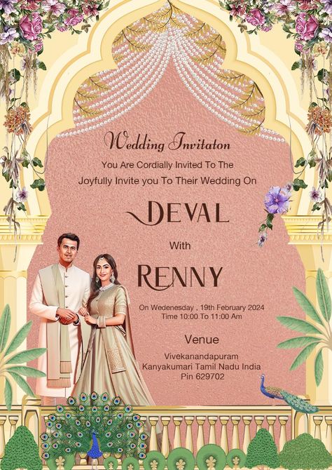 Wedding Card Maker, Card Reference, Wedding Illustration Card, Invitation Card Maker, Royal Wedding Invitation, Marriage Card, Caricature Illustration, Digital Wedding Invitations Templates, Indian Wedding Invitation Card Design