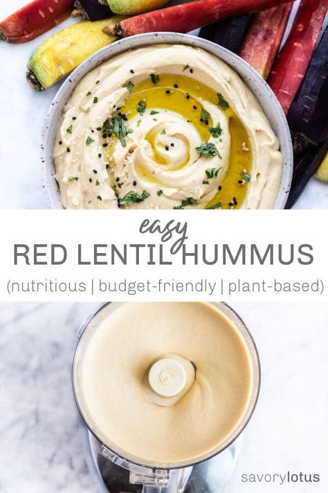 Easy, homemade red lentil hummus recipe. A smooth, creamy, and lemony spin on a classic. The perfect healthy snack. #hummus #redlentilhummus #redlentils #vegan #plant-based #dips #healthysnacks #savorylotus Red Lentil Hummus Recipe, Lentil Hummus Recipe, Red Lentil Hummus, Lentil Hummus, Mat Inspiration, Winter Foods, Coconut Flour Recipes, Lentil Dishes, Healthy Dips