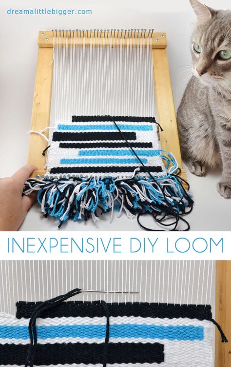 Save BIG bucks and make a DIY loom out of stuff you probably already have lying around! Loom Plans, Homemade Loom, Diy Loom, Weaving Machine, Hand Looms, Diy Weaving, Weaving Loom, Big Bucks, Small Projects