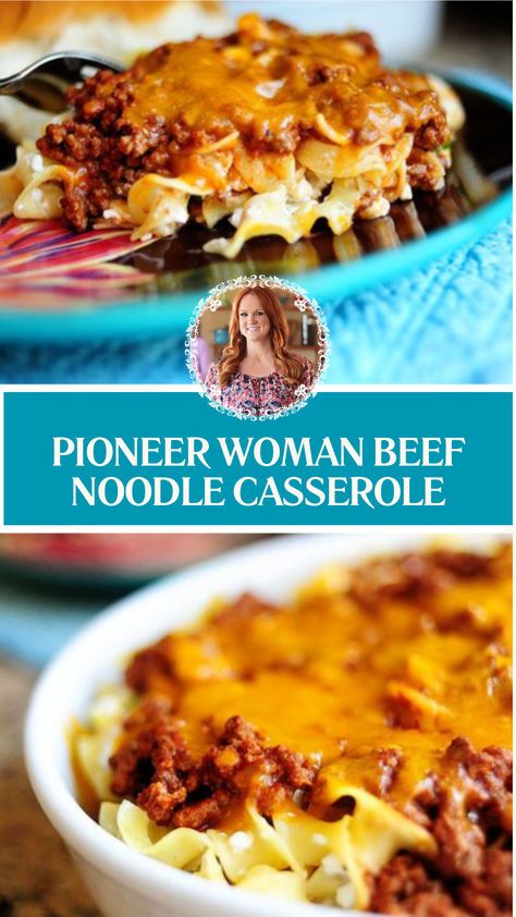 Pioneer Woman Beef Noodle Casserole (also called Sour Cream Noodle Bake) is made with ground chuck(or any ground beef), tomato sauce, sour cream, cottage cheese, green onions, sharp cheddar cheese, and egg noodles. This easy Beef Noodle Casserole creates a cheesy and creamy Casserole that takes about 30 minutes to prepare and can serve up to 8 people. Creamy Ground Beef Noodle Casserole, Ground Beef Egg Noodles Tomato Sauce, Egg Noodles With Cottage Cheese, Egg Noodles Recipes Beef, Sour Cream Noodle Bake Ground Beef, Egg Noodle Bake Casserole Recipes, Pasta Recipes With Egg Noodles, Ground Beef Recipes With Cream Cheese, Italian Noodle Casserole