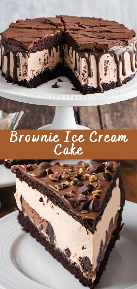 Brownie Ice Cream Cake | Cheff Recipes Ice Cream Desserts Easy, Gluten Free Ice Cream Cake, Best Ice Cream Cake, Brownie Ice Cream Cake, Creamy Ice Cream, Easy Ice Cream Cake, Homemade Ice Cream Cake, Easy Ice Cream Recipe, Ice Cream Cake Recipe