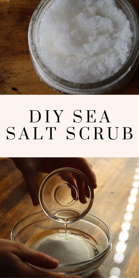 Sea salt scrub is a super easy 2 ingredient DIY that makes the perfect addition to your skincare routine! Make one for yourself and one to gift a friend! Sea Salt Body Scrub Diy Coconut Oil, Sea Salt Face Scrub, Sea Salt Skin Care, Salt Scrub Recipe Essential Oils, Hand Scrubs With Essential Oils, Body Salt Scrub Diy, Epsom Salt Face Scrub, Sea Salt Scrubs With Essential Oils, Sea Salt Scalp Scrub Diy