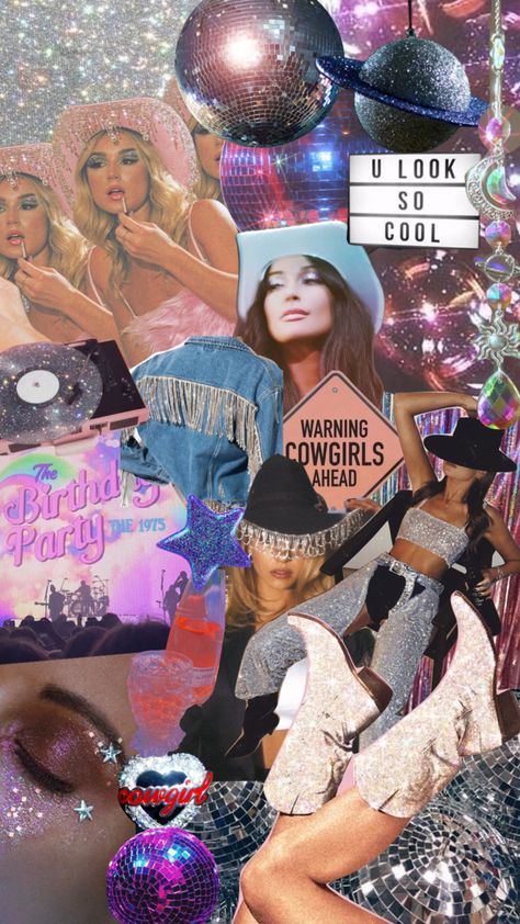 Glitter Cowboy Outfit, Cowboy Glam Party, Country Disco Party, Cosmic Cowgirl Aesthetic, Cosmic Cowgirl Party, Glitter Cowgirl Aesthetic, Cosmic Cowgirl Outfit, Space Cowboy Bachelorette, Space Cowboy Party Outfit