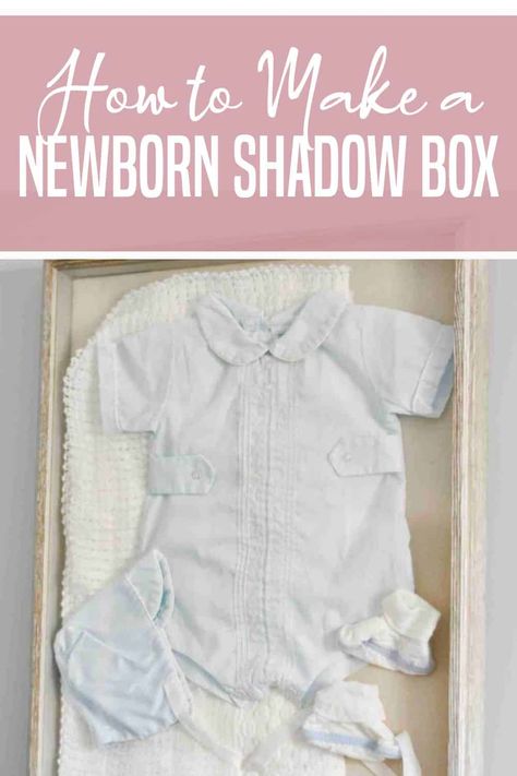 Display that special newborn going home outfit in a shadow box! This easy tutorial shows a step-by-step DIY process of how to frame baby clothes and make a special keepsake. Making Shadow Boxes, Framed Baby Clothes, Newborn Going Home Outfit, Newborn Shadow Box, Baby Going Home Outfit, Baby Blessing Dress, Baby First Outfit, Baby Shadow Box, Newborn Sleeper