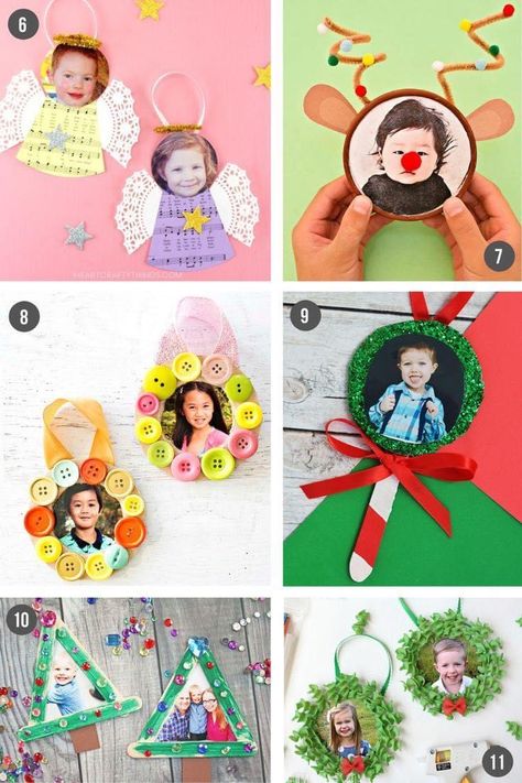 Christmas Crafts With Pictures For Kids, Toddler Christmas Ornament Craft With Picture, Christmas Photo Ornament Crafts For Kindergarten, Ornament Picture Craft Kids, Handmade Kid Ornament, Children Christmas Ornaments Diy, Christmas Ornaments For Kindergarteners, Kid Ornaments With Pictures, Kids Craft Ornaments Picture