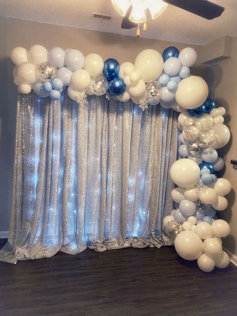 Winter Theme Sweet 16 Wonderland, Winter Themed Bday Party, Winter Formal Backdrop Ideas, Winter Wonderland Photo Booth Backdrops, Winter Ball Birthday Party, Birthday Winter Wonderland Theme, Winter Dance Backdrop, Christmas Party Winter Wonderland, Cheap Winter Wonderland Decorations