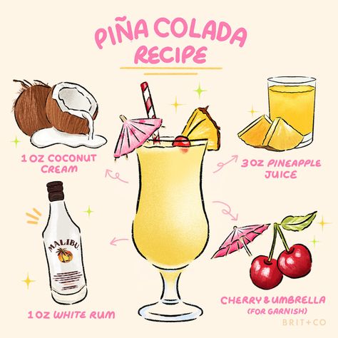 If you like piña coladas, and getting caught in the rain - it's time to grab a drink and celebrate National Piña Colada Day 🍹 The summertime classic makes every sip feel like vacation! Hit the link in bio for more fun recipes.⁠ ⁠ Piña Colada recipe:⁠ 1 oz coconut cream 🥥 ⁠ 3 oz pineapple juice 🍍 ⁠ 1 oz white rum 🍹 ⁠ cherries 🍒 ⁠ umbrella (for garnish) ☂️ ⁠ ⁠ #pinacolada #drinkrecipe #cocktails #mocktails #happyhour Pinacolada Cocktails Recipe, Cocktail Aesthetic, Beach Theme Birthday, Pina Colada Recipe, Pina Coladas, Caught In The Rain, Mixed Drinks Alcohol, Yummy Alcoholic Drinks, Drinks Alcohol