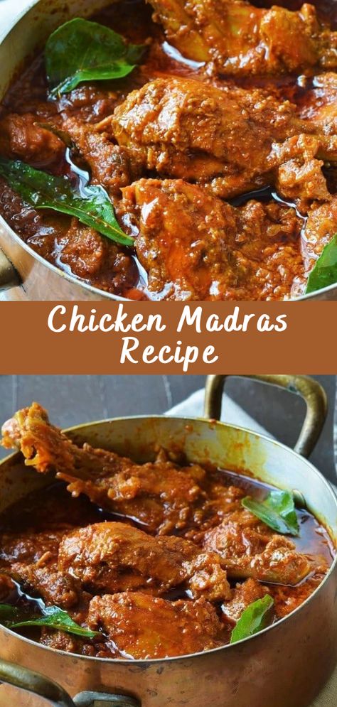 Chicken Madras Recipe If you’re a fan of bold and spicy Indian flavors, Chicken Madras is a dish that’s sure to delight your taste buds. This South Indian curry is known for its fiery kick and rich, aromatic spices. Here’s a step-by-step recipe to prepare Chicken Madras at home. Ingredients: For the Marinade: 1 lb […] The post Chicken Madras Recipe appeared first on Cheff Recipes. Chicken Recipes International, Chicken Madras Curry Recipe, Madras Chicken Curry, Chicken Madras Recipe, South Indian Chicken Curry Recipe, Indian Casserole Recipes, South Indian Curry Recipes, Traditional Indian Recipes, Dinner Indian Recipes