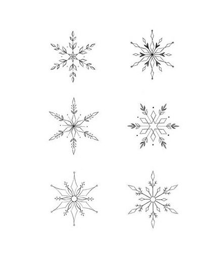 3 Snowflake Tattoo, Snowflake Tattoo Stencil, Cold Weather Tattoo, Unique Snowflake Tattoo, Christmas Embroidery Snowflake, Small Winter Tattoo Ideas, Mini Snowflake Tattoo, Snow Flakes Tattoo Design, Snow Related Tattoos