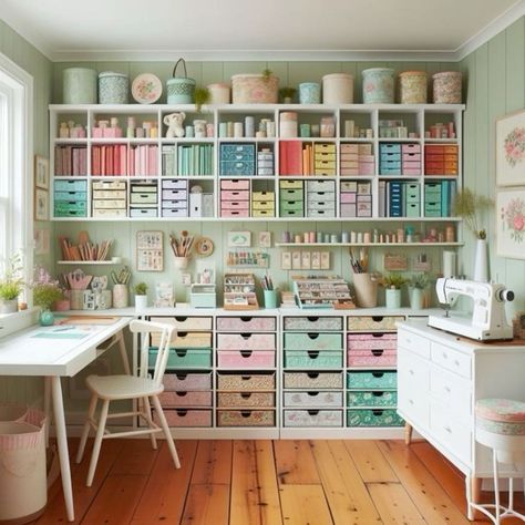 Craft Room Wood Storage, Box Room Craft Room, Sewing Room Shelves, Craftroom Storage Ideas Shelves, Craftroom Ideas Work Spaces, Craft Area Ideas Small Spaces, Closet Craft Space, Closet Office Ideas, Art Craft Room