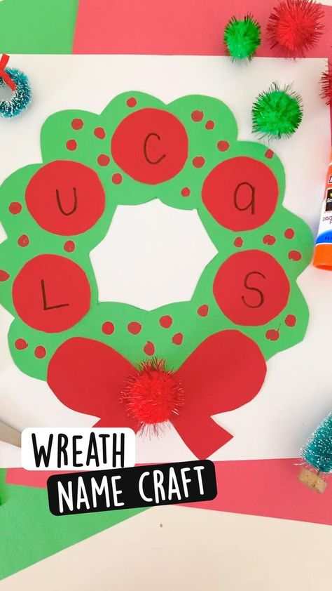 Wreath Name Craft | Preschool christmas crafts, Preschool crafts, Preschool christmas Christmas Present From Preschoolers To Parents, Deck The Halls Crafts For Toddlers, First Day Of December Crafts, Hannukah Crafts For Infants, Christmas Letter Crafts Preschool, Easy Christmas Crafts For Prek, Christmas Whole Group Activities Preschool, December Preschool Curriculum, Preschool Christmas Countdown