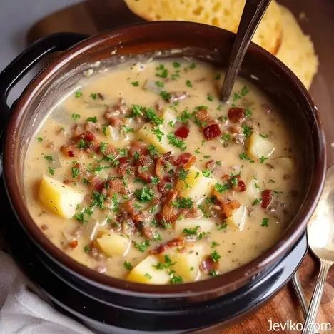 Slow Cooker Creamy Potato Bacon Soup - Life with Susan Potato Bacon Soup Recipe, Creamy Potato Bacon Soup, Cold Weather Recipes, Creamy Potato Soup Recipe, Bacon Soup Recipes, Soup Slow Cooker, Bean And Bacon Soup, Crockpot Soups, Bacon Chowder