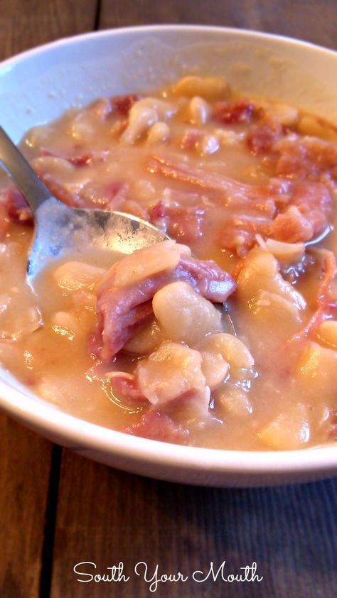 Ham and Beans | South Your Mouth | Bloglovin’ South Your Mouth, Ham And Beans, Ham And Bean Soup, Hearty Soup, Ham Recipes, Soup And Sandwich, Hearty Soups, Bean Soup, Christmas Parties