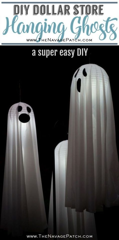 Dollar Store Halloween Diy, Yard Ghosts, How To Make Ghosts, Outdoor Ghosts, Diy Halloween Ghosts, Halloween Decor Diy, Lights Diy, Ghost Diy, Hanging Ghosts