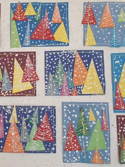 Paper Christmas Trees, Jul Diy, Winter Art Lesson, Christmas Art Projects, Winter Art Projects, Preschool Christmas Crafts, Christmas Kindergarten, Christmas School, Winter Crafts For Kids