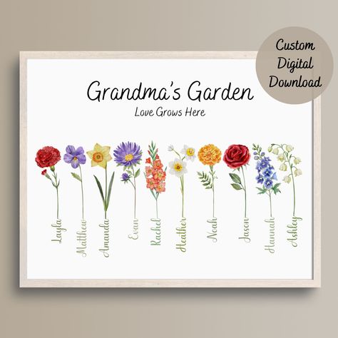 Grandma's Garden, Grandmas Garden, Family Garden, Gift For Grandma, Birth Flower, Printable Gift, Birth Month, Birth Flowers, Grandma Gifts