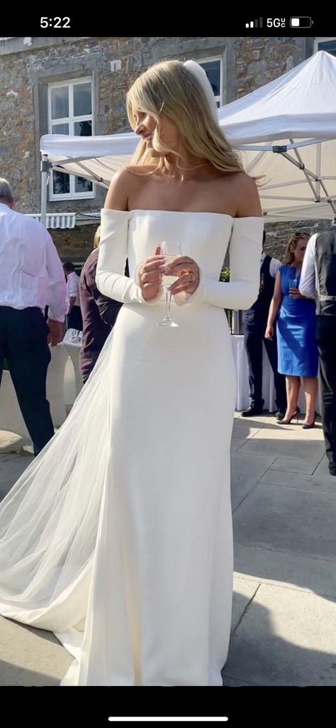 Minimal Wedding Dress Sleeves, Classy Wedding Dress Off The Shoulder, Raindrop Wedding Dress, Solid White Wedding Dress Long Sleeve, Modern Off The Shoulder Wedding Dress, Minimal Classic Wedding Dress, Minimalist Wedding Dress Long Sleeve, Dream Wedding Dresses Long Sleeve, Simple Longsleeves Wedding Dress